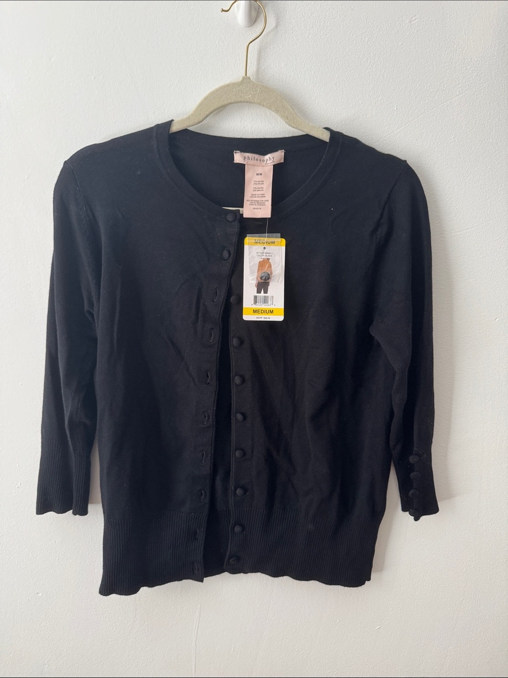 New Philosophy Black Button-Front Crewneck Cardigan